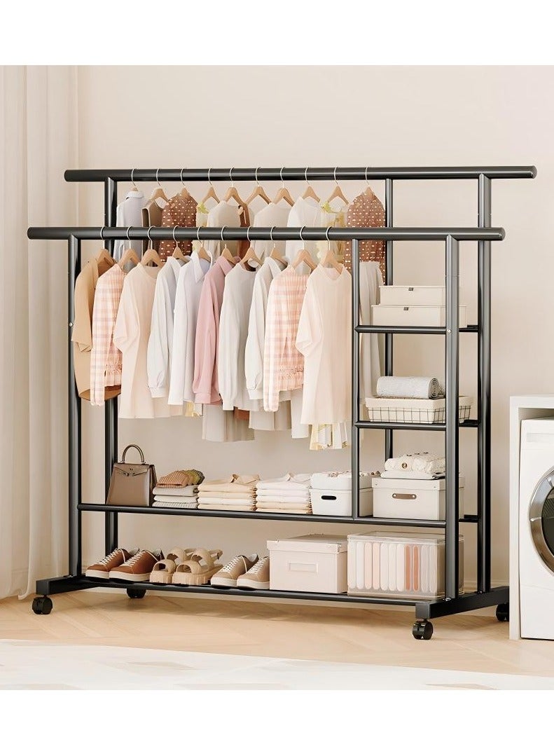 DubaiGallery Heavy Duty Clothing Rack with Shelves, Freestanding Metal Garment Stand with Wheels, Space Saving Clothes Organizer for Bedroom, Closet, Laundry Area - Image 1